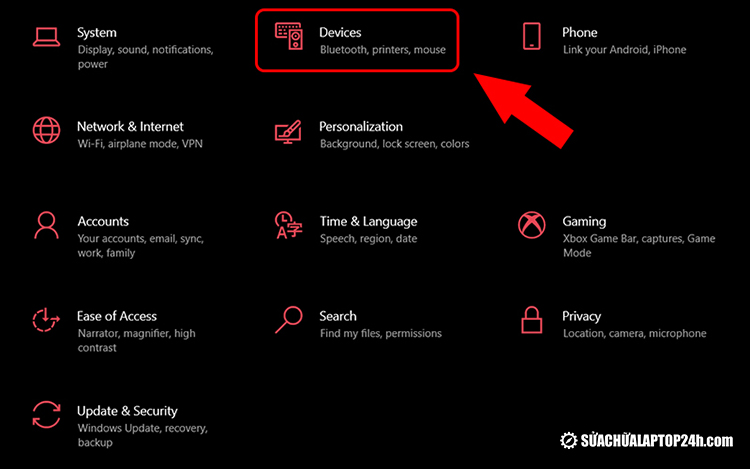 Truy cập Settings và chọn Devices