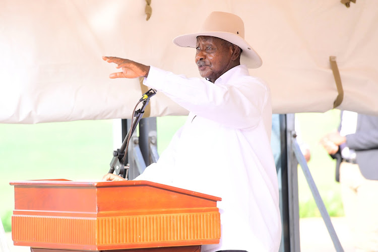 Uganda President Yoweri Museveni addresses delegates on August 3, 2023