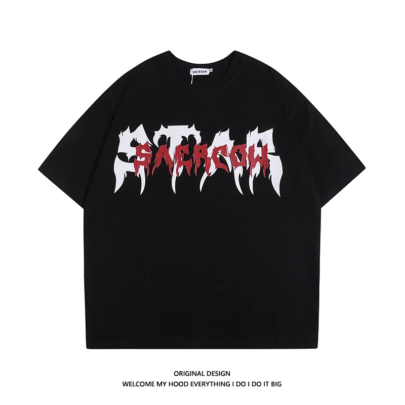 T-shirt d'été Hip Hop American Style avec impression de lettres Manches courtes tendance et confortable pour homme