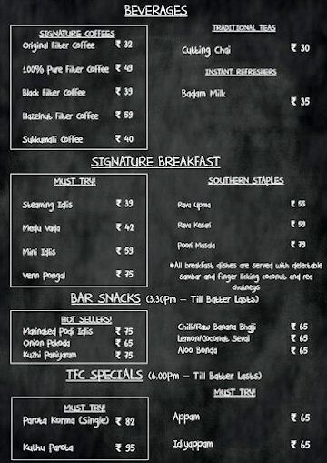 The Filter Coffee menu 