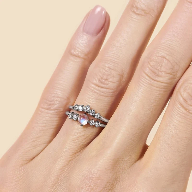 Title 2, Micro Zirkonia Maansteen Dubbellaags Ring Niche...
