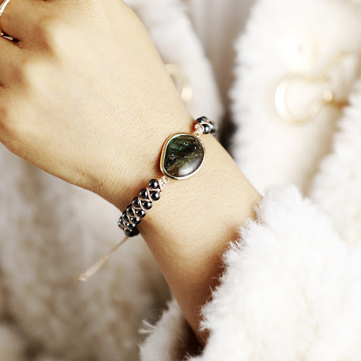 Title 3, Labradorite Double Braided Bohemian Beaded Brac...
