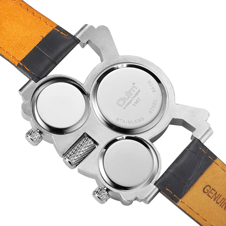 OULM herenhorloge van echt leer met dubbel uurwerk, sportief, met thermometer en kompas. Ideaal voor buitenactiviteiten en avontuur.