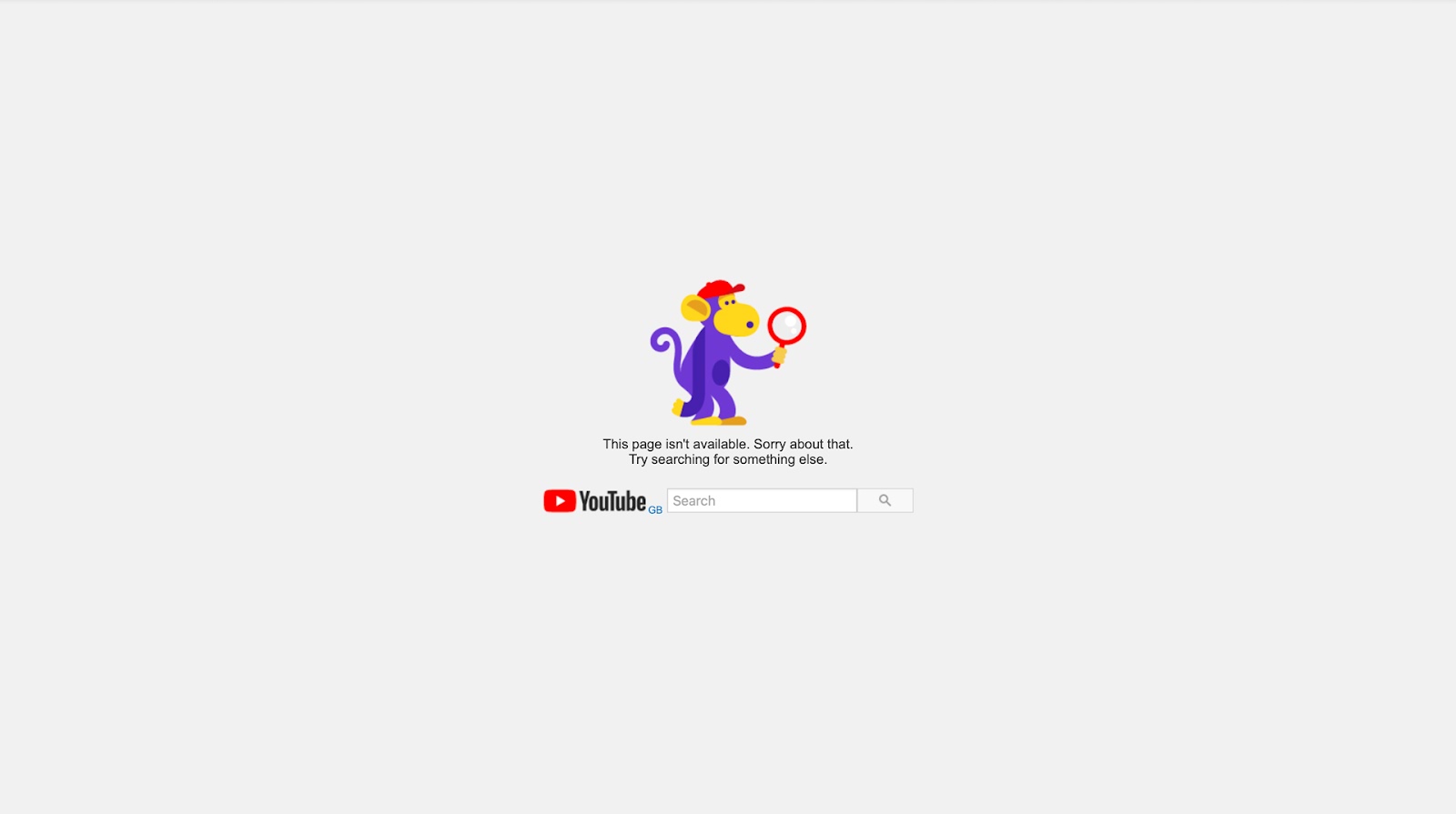 404 page from Youtube