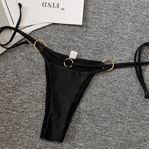 Title 4, Solid black ring backless swimsuit set perfect ...