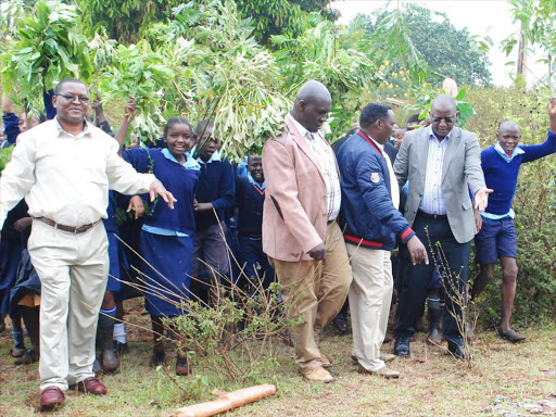 Kiboko Primary School parents and pupils protest against grabbing of part of their land on Monday /JOHN KAMAU