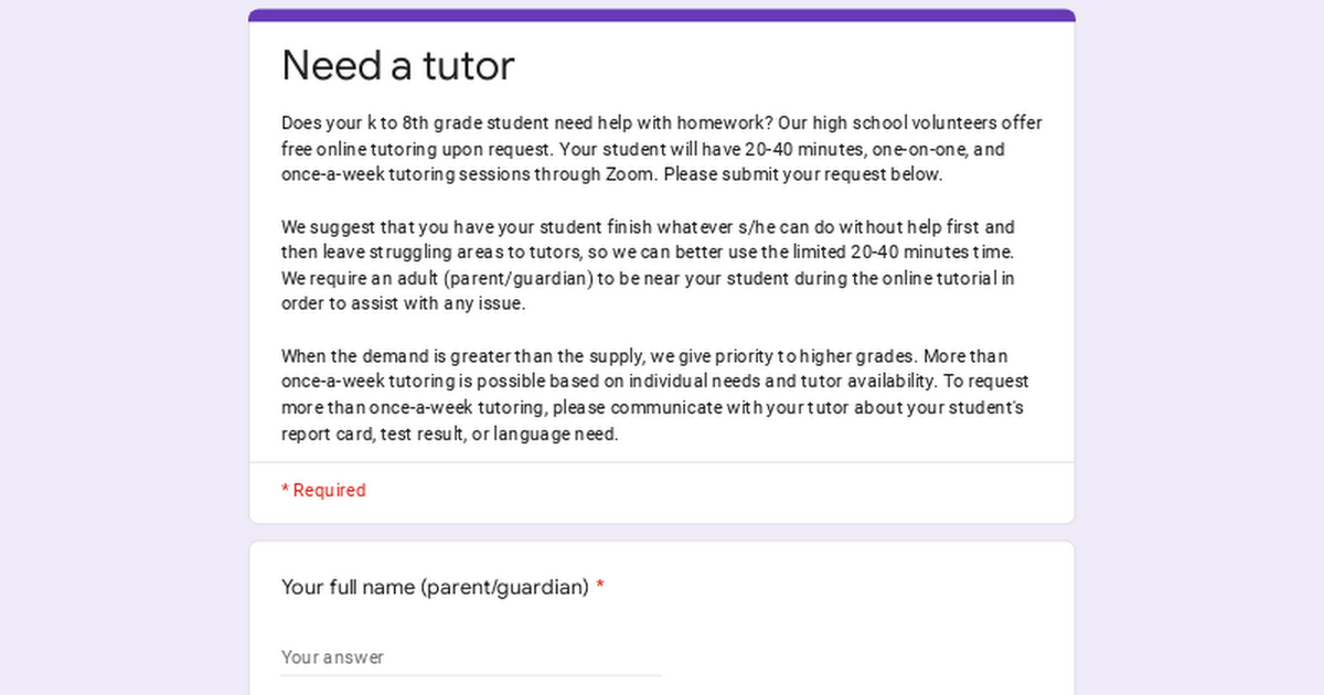 Online Tutoring Request