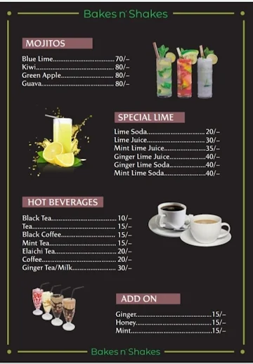 Bakes N' Shakes menu 