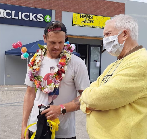 Henry Cock in Sedgefield in the Western Cape after breaking the record on Tuesday.