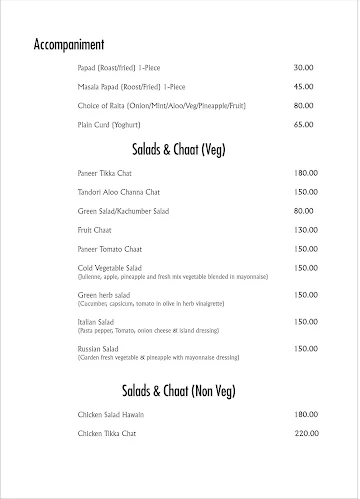 Zest - Amantra Shilpi Resort menu 