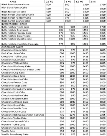 Mad About Cakes menu 