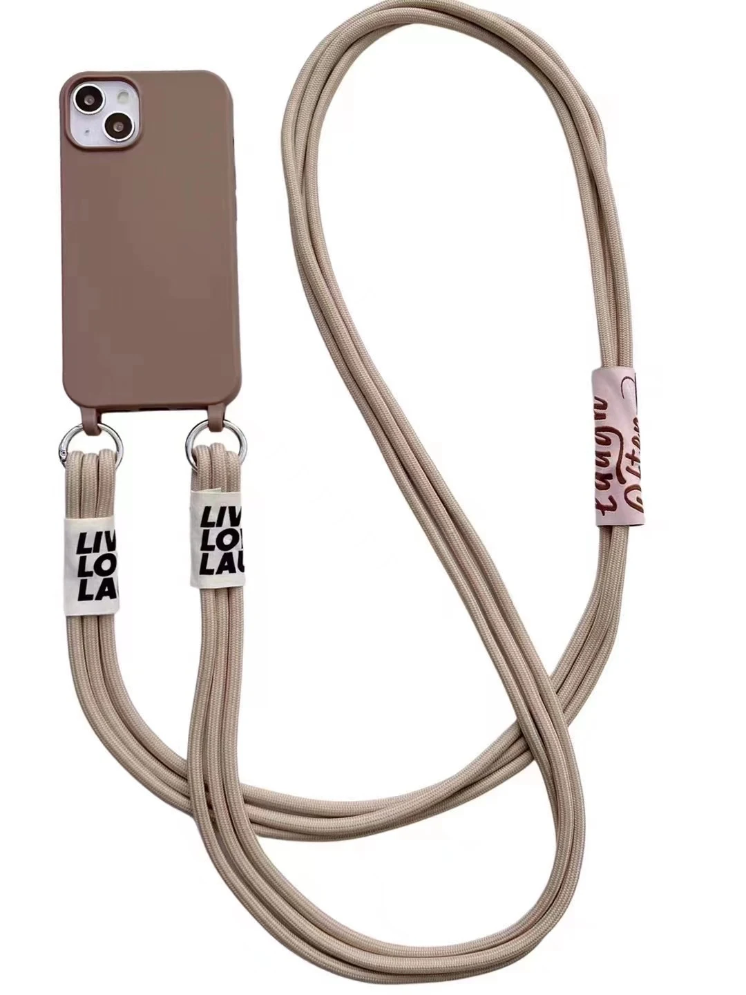 Długi, diagonalny sznurek etui na telefon z płynnego silikonu. Wygoda noszenia, ochrona przed upadkami i elegancki wygląd.