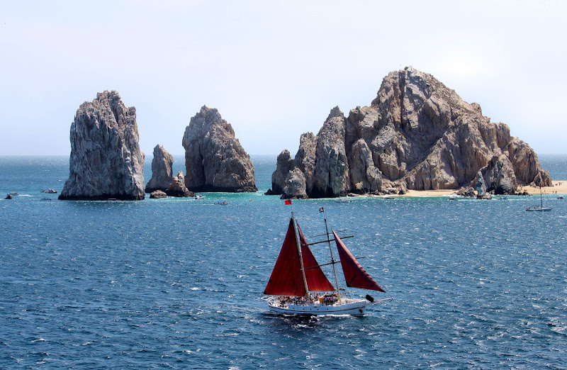 Sailing near the granite rock formations that extend to Land's End in Cabo San Lucas, Mexico. 