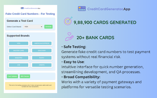 Fake Credit Card Numbers - For Testing