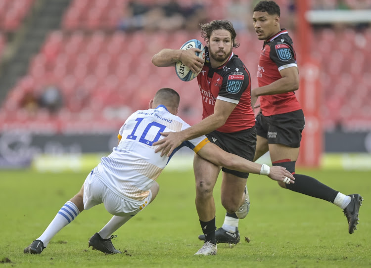 Marius Louw of the Emirates Lions during the United Rugby Championship match between Emirates Lions and Leinster at Emirates Airline Park on April 15, 2023 in Johannesburg.