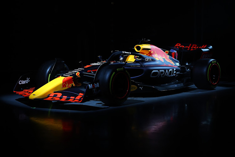 The Red Bull Racing RB18 is pictured during its unveiling at the Red Bull Racing Factory on January 26 2022 in Milton Keynes, England.