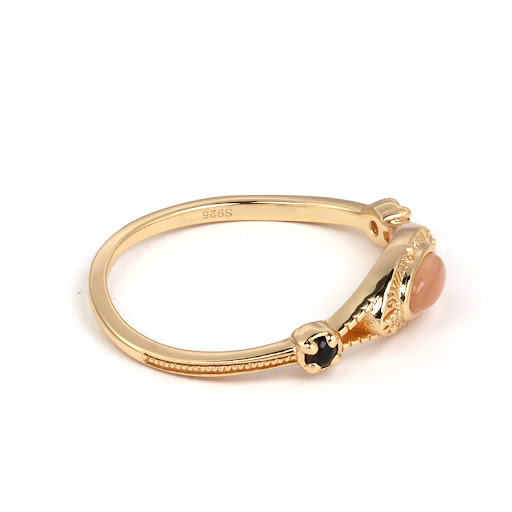 Title 1, S925 Silver Plated Gold Inlaid Orange Moonstone...