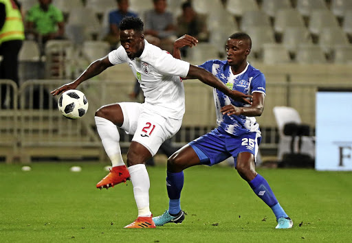 Free State Stars' Siphelele Mthembu, seen here holding off Maritzburg United's Siyanda Xulu during the Nedbank Cup final in Cape Town last month, is expected to negotiate a new contract with his club.