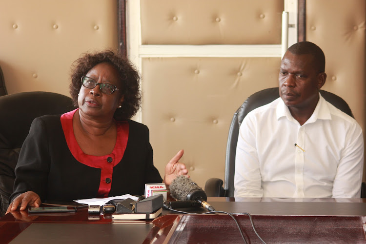 Kisumu health executive Judith Attyang' and Finance executive Nerry Achar on Wednesday