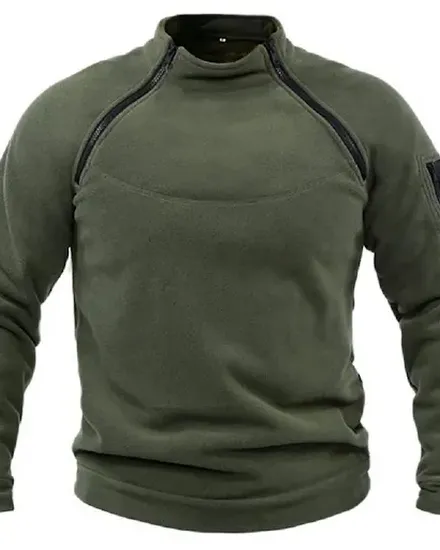 Men's Fleece Windproof Jacket Solid Color Tactical Outdoo... - 3