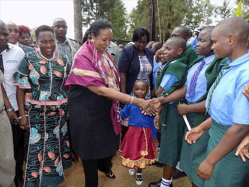 Education Cabinet Secertary Amina Mohamed at Shiabwali Secondary School in Shinyalu, Kakamega, on Saturday /CALISTUS LUCHETU