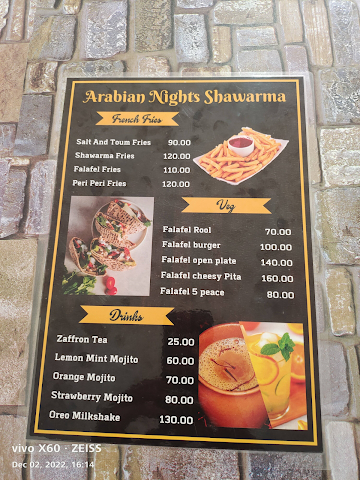 Arabian Nights Shawarma menu 