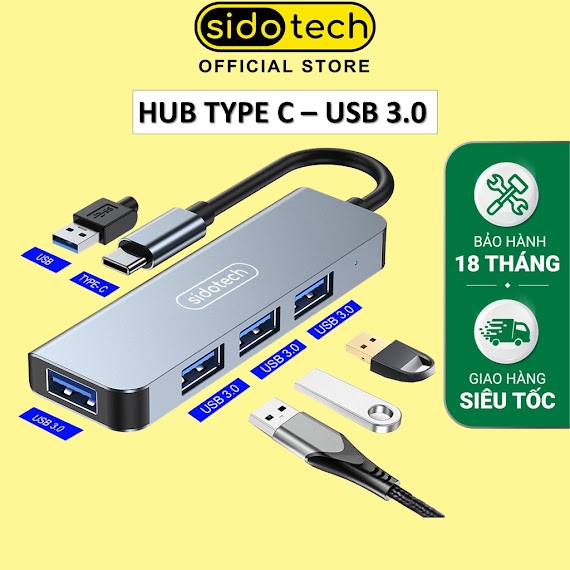 Hub Type C Và Hub Usb 3.0 Tốc Độ Cao Sidotech Cổng Chia Usb Mở Rộng Kết Nối Chuyển Đổi Cho Laptop Táo Laptop Pc