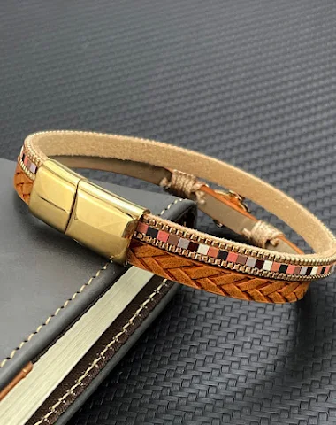Bracciale in pelle intrecciata con - 3
