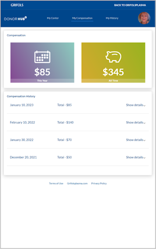 Screenshot Grifols Plasma Donor Hub