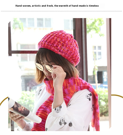 Title 5, Hand-knitted wool scarf, hat, and coat with fan...