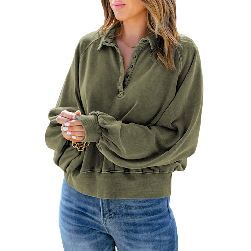 Title 46, Long-sleeve Blue-dyed V-neck Pullover Sweatshirt