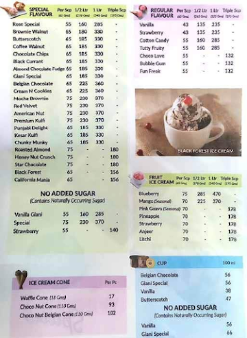 Giani's Ice Cream menu 