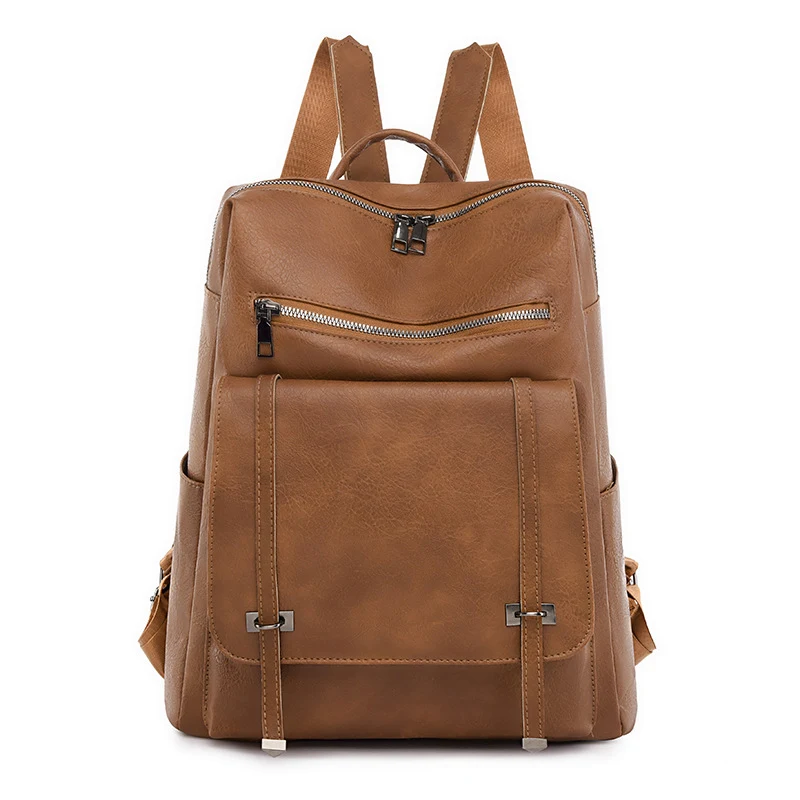 Retro PU damesrugzak met grote capaciteit en contrasterende kleuren. Ideaal voor dagelijks gebruik, ruim en stijlvol.