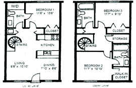 Three Bed, Three Bath Floorplan Diagram