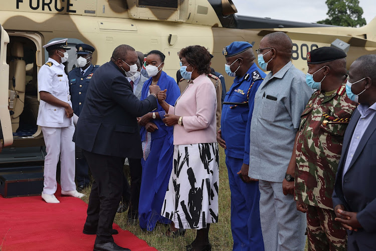 President Uhuru Kenyatta arrives in Kitui for the official launch of the Marian Shrine of Our Lady of Protection in Museve.