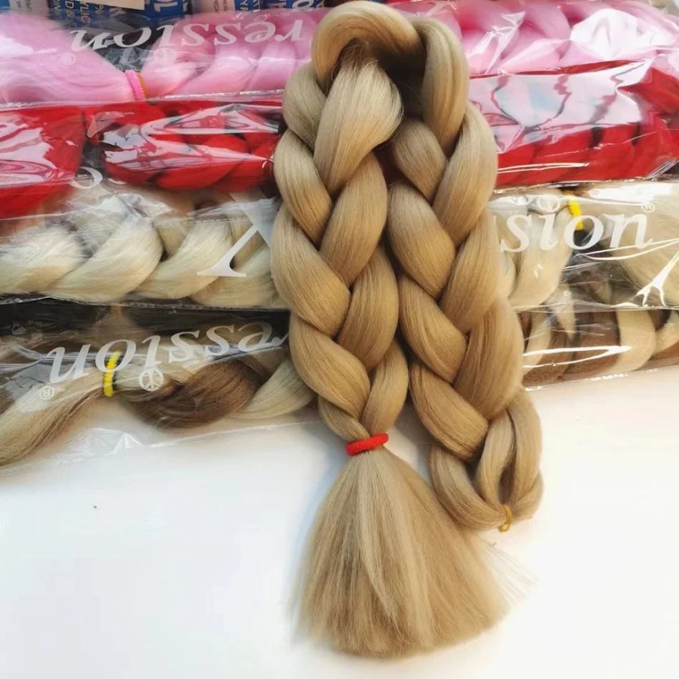 Peruca de fibra de alta temperatura, tranças grandes, preto e dourado, extensão capilar. Cabelo trançado estiloso e resistente ao calor.