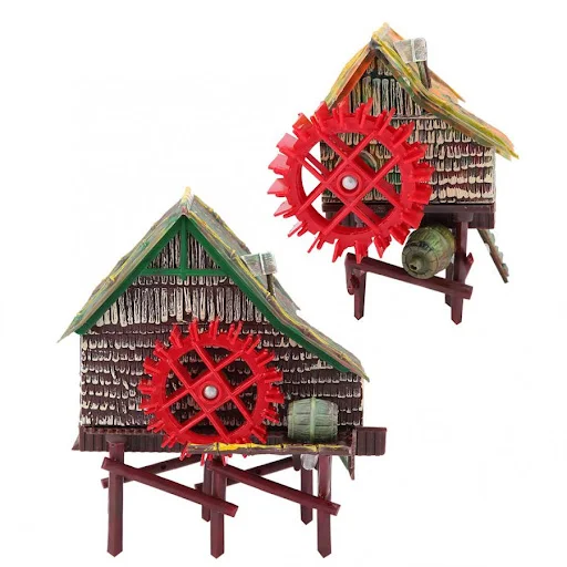 Fish Tank Decorations Waterweed Fish Tank Landscaping Decoration Pneumatic Aerated Waterwheel Hut Aquarium Windmill Deco