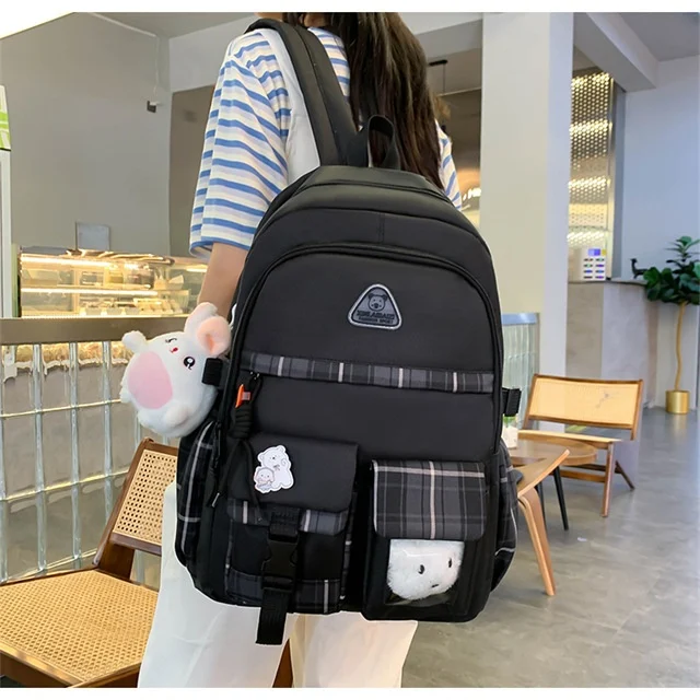 Mochila Fofa Estilo Preppy Conjunto de Cinco Peças Ideal para Escola e Passeios Oferece Organização e Conforto Inclui Bolsas Adicionais para Acessórios e Estilo