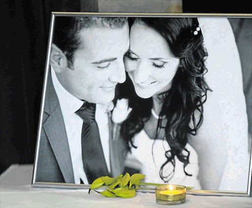 A picture of Christopher and Jayde Panayiotou displayed at her funeral