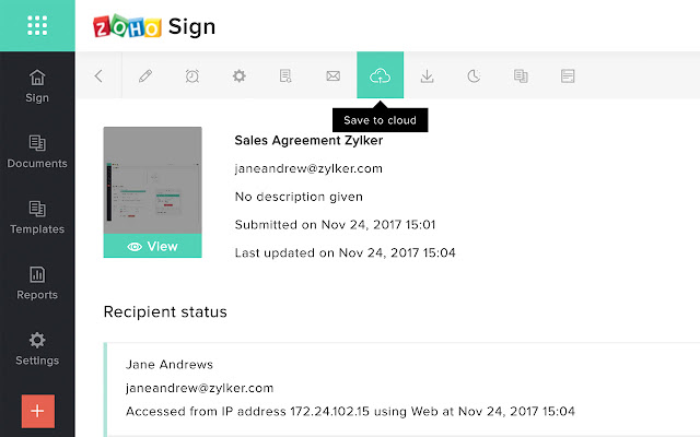 Screenshot of Zoho Sign