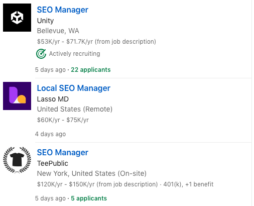 SEO jobs on Linkedin