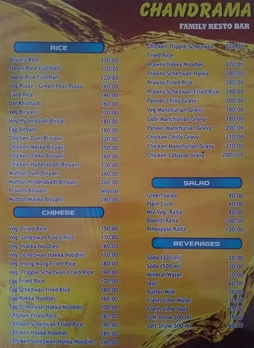 Hotel Chandrma menu 