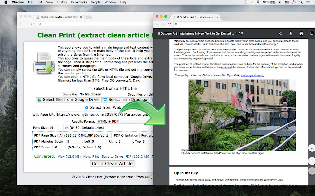 Clean Print (extract clean article) chrome extension