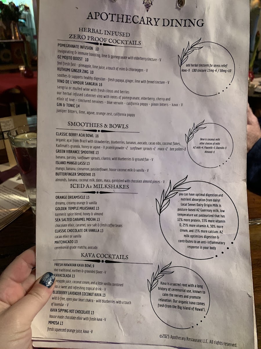 Apothecary Restaurant gluten-free menu