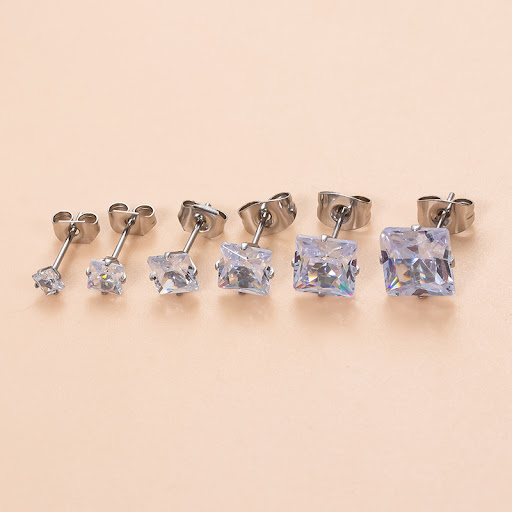 Title 2, Classic Four-claw Square Zircon Stainless Steel...