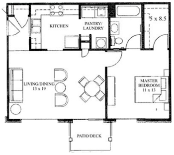 Go to One Bed, One Bath Floorplan page.