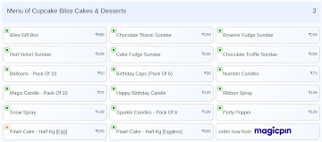 Cupcake Bliss Cakes & Desserts menu 