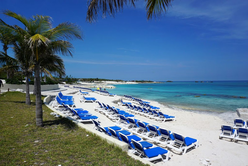 A morning look at the sandy beach at Great Stirrup Cay in the Bahamas.