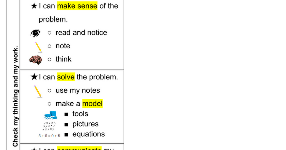 K-1 Problem Solving Success Criteria (VES)