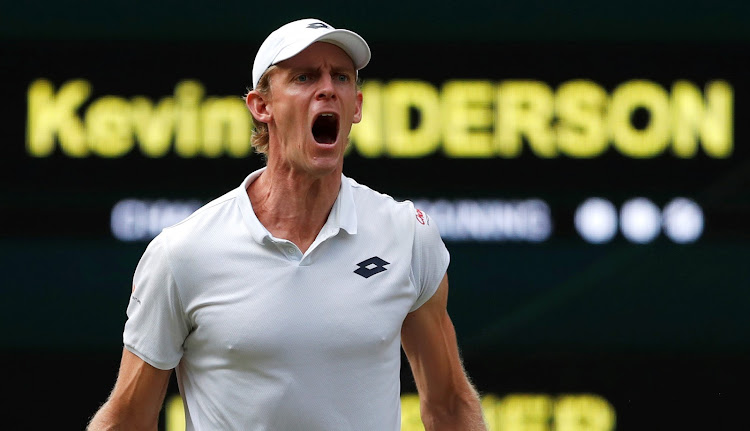 South Africa's Kevin Anderson reacts during his Wimbledon semi-final against John Isner of the US at the All England Lawn Tennis and Croquet Club, London, Britain on July 13, 2018.